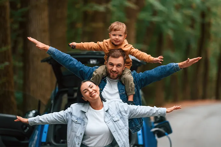 Family enjoying in ECO Friend Environment while EV is charging by Xova Chargers